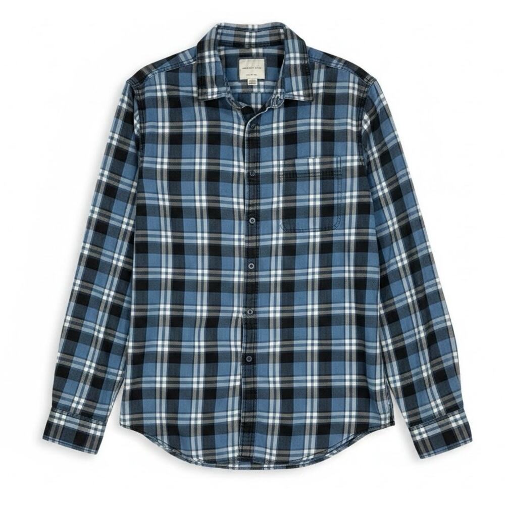 AMERICAN EAGLE Men's Button Up PLAID SHIRT Blue LONG SLEEVE Size LARGE